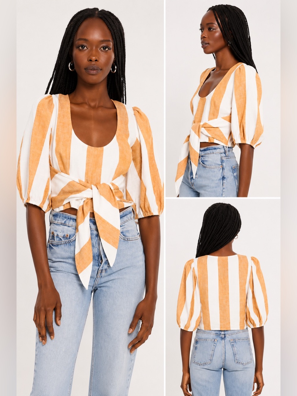 Amanda Uprichard Gloria Euro Summer Linen Blend Tie Front Crop Top Coastal Chic